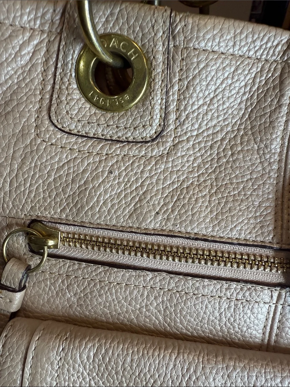 Coach Penelope Champagne Metallic Leather Shoulder Tote with Gold Hardware
